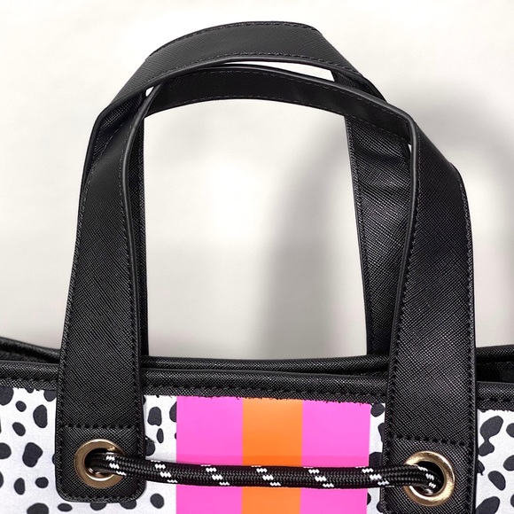 Dalmatian spots neoprene bag with pink and orange stripes and velvet sides. - Picture 6 of 7